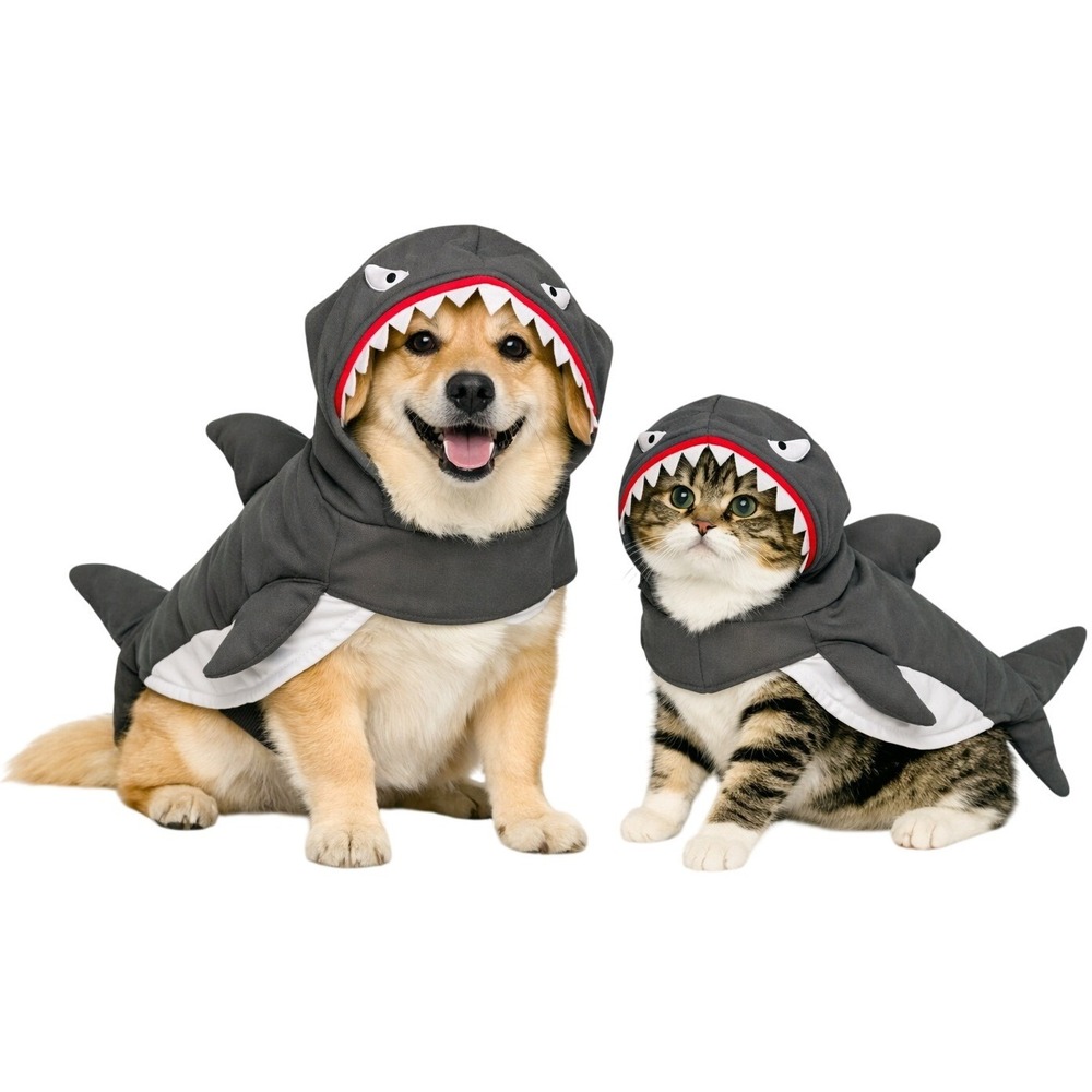 Gray Shark Pet Costume Halloween Dog Cat Shark Week Small Medium Adjustable